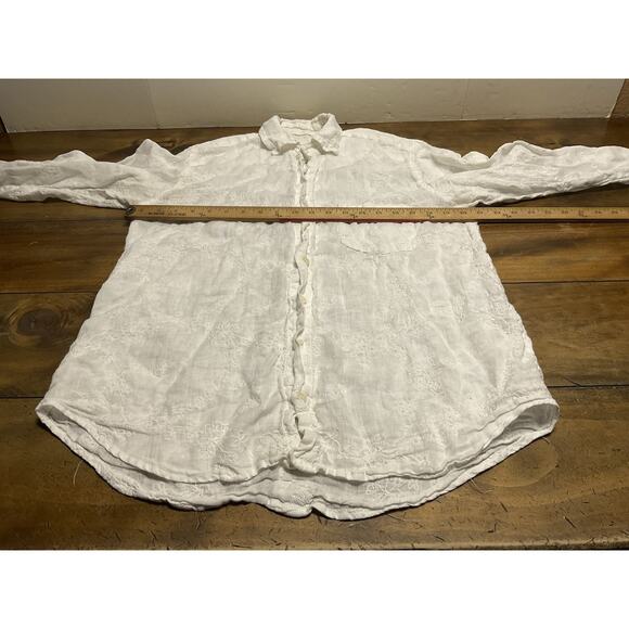 CP Shades Linen Floral Embroidered White Button Down Long Sleeve Shirt S *READ - Picture 14 of 16